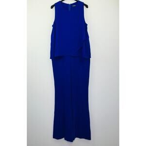 Ralph Lauren Women's 10 Jumpsuit Blue Solid Flared Sleeveless Layer Top NWT BG24